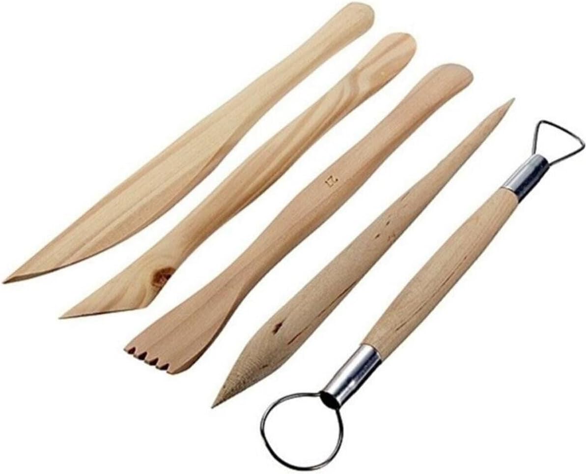 DSH Doğal Seramik Hamuru Ahşap Ebeşuar Seti (modelaj Kalemi) 5'li beyaz