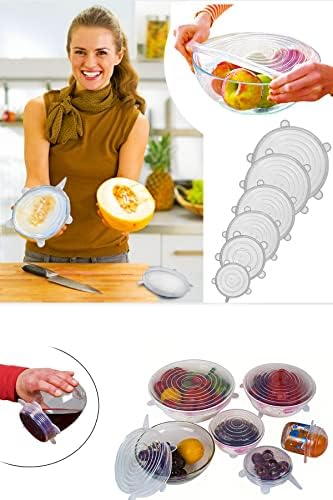 Tazeliği Koruyan Elastik Silikon Streç Kapak Esnek Silikon Strech Saklama Kabı Kapakları 6'lı