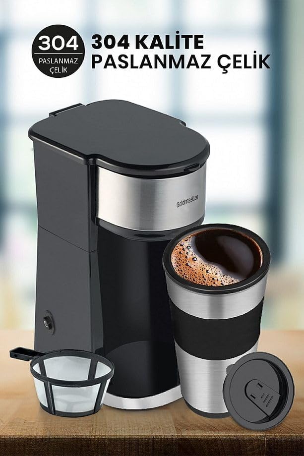 Mycoffee MC-107 Çelik Termos Bardaklı, 420ml Kapasiteli, LCD Ekranlı, 750W, Programlanabilir, Otomatik Filtre Kahve Makinesi