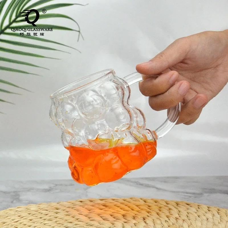 2 Adet 300 ml Üzüm Desenli Borosilikat Bardak, Termisil, Bulut Desenli, Dayanıklı, Şık ve Fonksiyonel İçecek Bardakları (Kulplu)