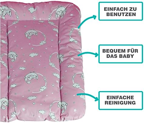 baby'ness Elyaf Dolgulu Pvc Alt Değiştirme Minderi, Sıvı Geçirmez, Leke Tutmaz, Aydede Desenli, Pembe, 50x70cm