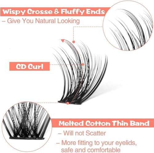 Aputue Kirpik Kümeleri, 48 Adet 8-16MM Uzunluğunda Kirpik Uzantıları, DIY Bireysel Kirpik Uzantıları, Doğal Görünümlü Kabarık Kirpik Kümeleri, Günlük Makyaj ve Sahne Makyajı için Kedi Gözü Kirpikler
