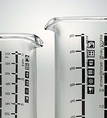 2’li Cam Ölçü Kabı Seti, 0,50 L + 1 L, ml ve gr skalalı, ısıya dayanıklı borosilikat cam, bulaşık makinesi uyumlu