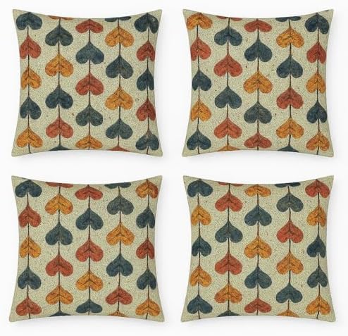 4’lü Dijital Baskılı Dekoratif Yastık Kılıfı Seti 45x45 cm - Retro Yaprak Deseni, Sonbahar Renkleri (Kırmızı, Turuncu, Gri) - Dokulu Kumaş, Yumuşak ve Dayanıklı Kırlent Kılıfı - Ev, Ofi