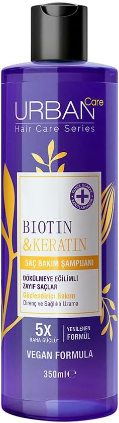 Urban Care Biotin & Keratin Dökülme Karşıtı ve Sağlıklı Uzamaya Yardımcı Saç Bakım Şampuanı, 350 Mililitre, Vegan