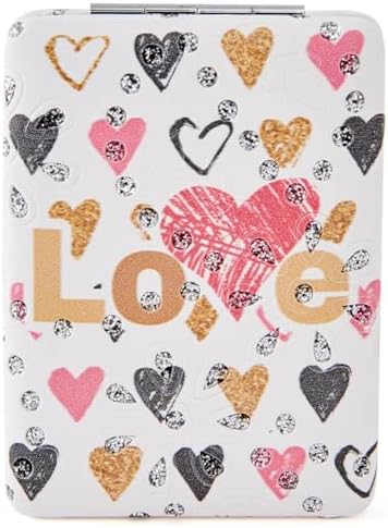 Promosyonca Aşk Temalı Cep Aynası, Kalp ve Love Desenli