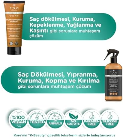 YOON 3'lü Premium Uzun Süren Saç Düzleştirici & Saç Botoxu Kiti, Sülfatsız Tuzsuz Şampuan 250ml, Elektriklenme Önleyici, Kolay Tarama Saç Spreyi 250ml Saç Bakım Seti