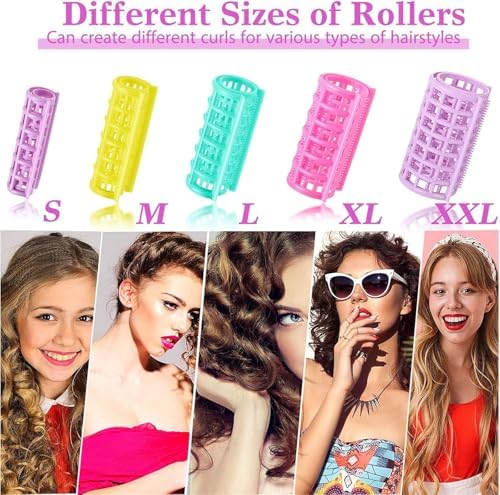 Aputue Saç Rulosu, 30 Parça 5 Farklı Boyutlu Plastik Saç Rulosu, Kendinden Kilitli Saç Maşası, Taşınabilir Kuaför Rulosu, Isı Kullanmadan Doğal Dalga Yapma Aracı, Kadınlar İçin
