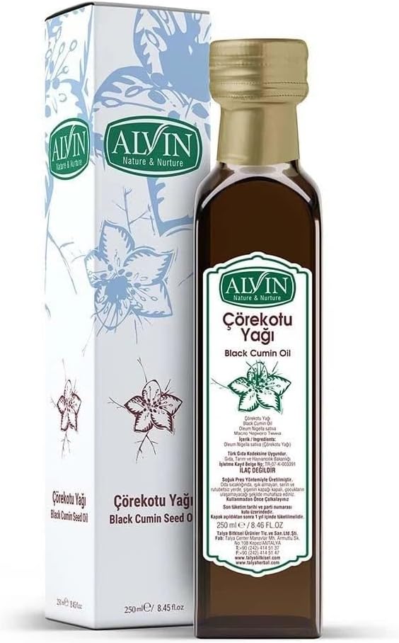 Alvin Çörekotu Yağı, Soğuk Sıkım, Doğal, Yüksek Timokinon, 250 ml