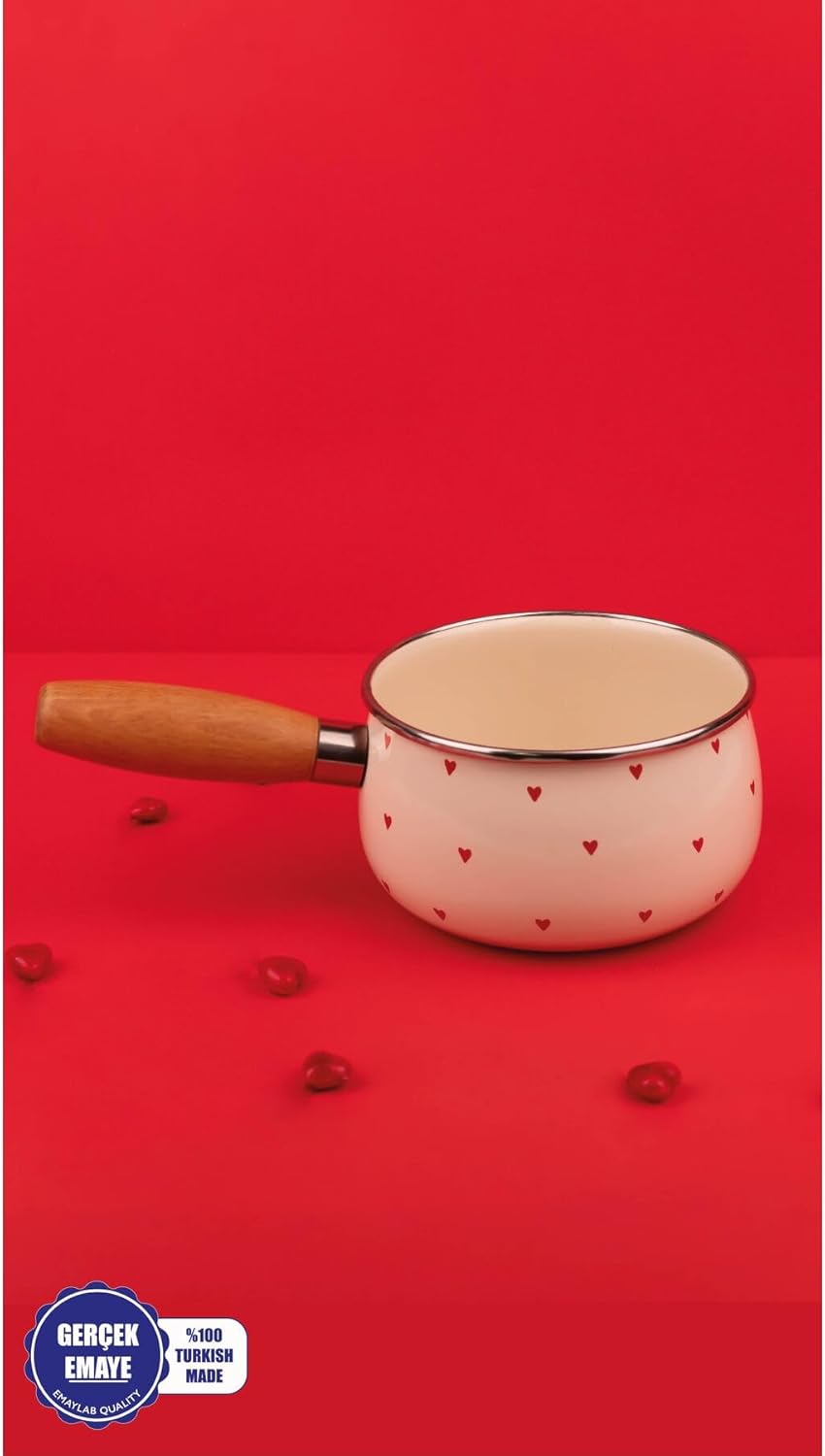 Cupid Ahşap Saplı Kalp Desenli Sos Tavası 16Cm 1,3 Litre (İndüksiyon Dahil Tüm Ocaklara Uygun)