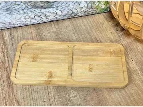 Bambu 2 Bölmeli Yağdanlık ve Sosluk Altlığı - Şık Tasarımlı Doğal Ahşap Stand, Mutfak Tezgahı İçin Düzenleyici ve Çok Amaçlı Kullanım