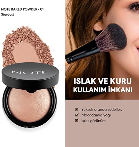 Note Baked Powder 01 Stardust Işıltılı Bitişli Highlighter Toz Yüz Pudrası