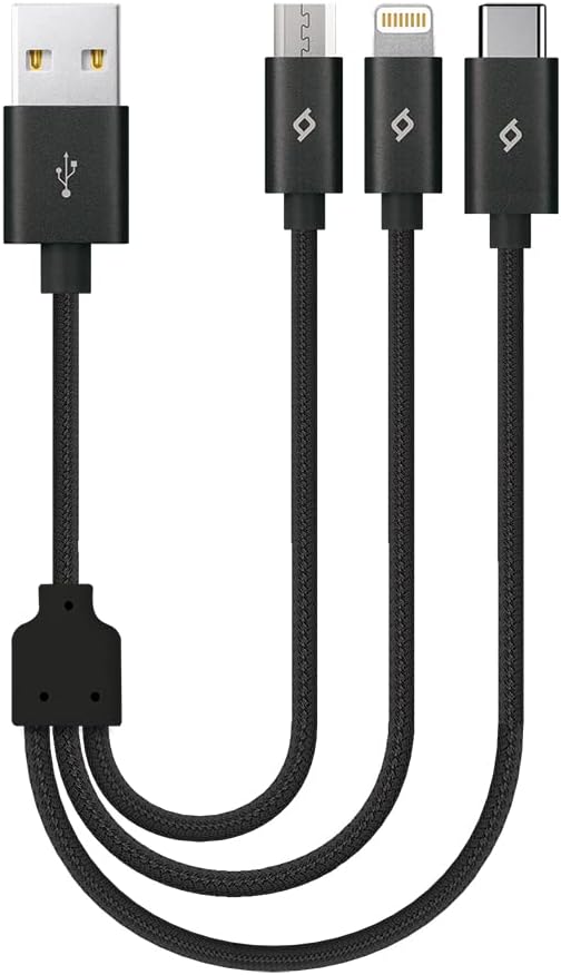 Alumicable Mini Trio Lightning Micro USB 30cm Şarj Kablosu, Siyah