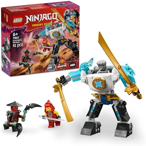 Zane’in Savaş Zırhı Mech’i 71827-6 Yaş ve Üzeri Çocuklar için 3 Minifigürlü Yaratıcı Oyuncak Yapım Seti, Doğum Günü Hediyesi (92 Parça)