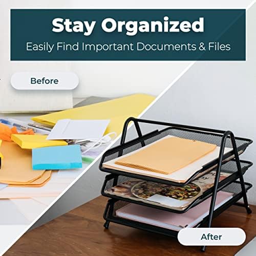 Mektup Tepsisi Masa Düzenleyici, 3 Katmanlı Mesh Kağıt Tepsisi, Belge, Mektup, Ofis Kağıt Düzenleyici, Siyah