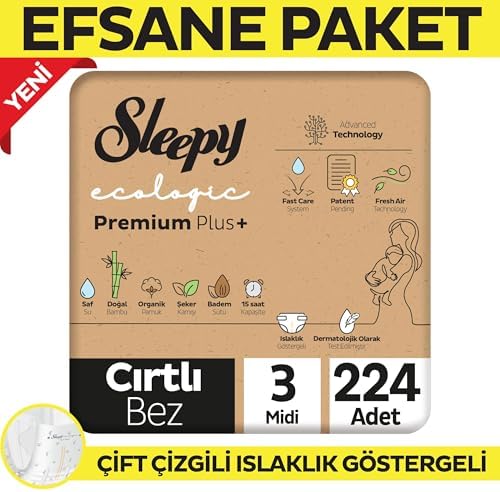 Sleepy Ecologic Premium Plus Efsane Paket Bebek Bezi 3 Numara Midi 224 Adet
