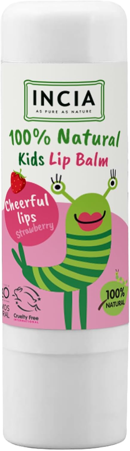 INCIA%100 Doğal Kids Dudak Besleyici Çilek Bitkisel Nemlendirici Dudak Bakım Kremi 6 G