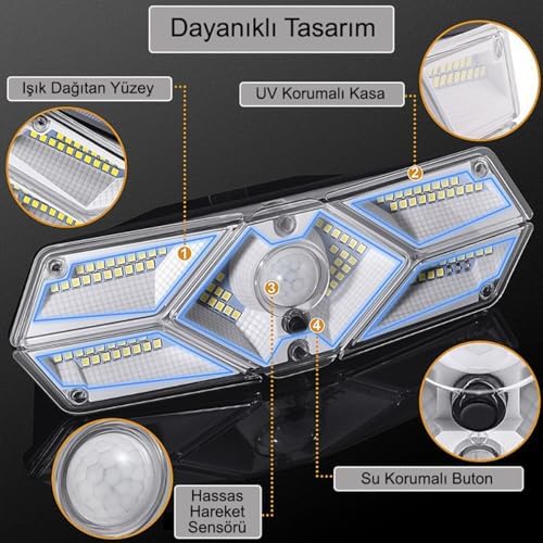 Güneş Enerjili Hareket Sensörlü, 6 Taraflı 104 Led Aydınlatma/GT-SL13