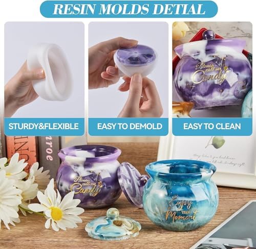 Reçine Kalıpları, Silikon Reçine Kalıpları, Tabanlı Silikon Kavanoz Kalıpları, Kapaklı Epoksi Reçines Döküm Kalıplarıs, Şekerleme ve Takı Saklama Kutularıs, Ev Dekorasyonu İçin