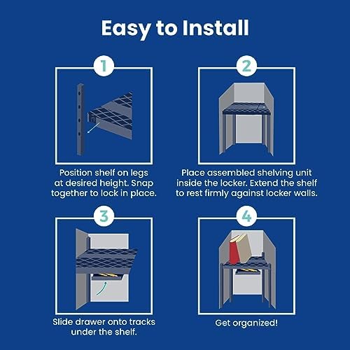 Ayarlanabilir Raf Dolap Rafı ve Düzenleyici, Dolabınıza Uyacak Şekilde Uzatılır, Kullanımı Kolay, Okul, İş, Spor Salonu için Mükemmel, Saklama Çekmecesi Dahil, Mavi (5025-NVY)