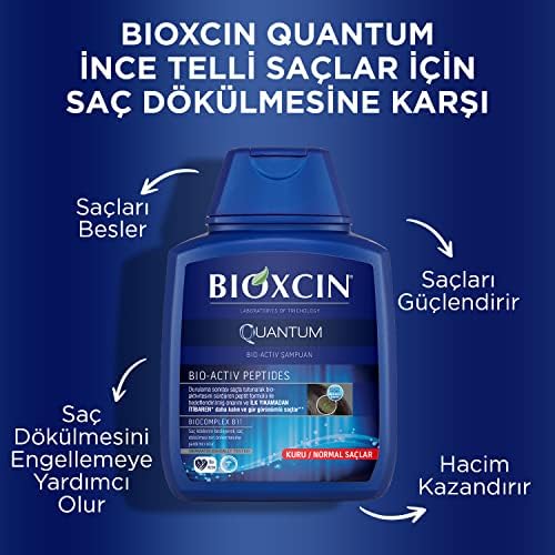 Bioxcin Quantum Şampuan – Kuru ve Normal Saçlar İçin – 3x300 ml – Dökülme ve İncelme Karşıtı – Bio-Activ Peptit, BioComplex B11, Bal ve Mentol İçerikli