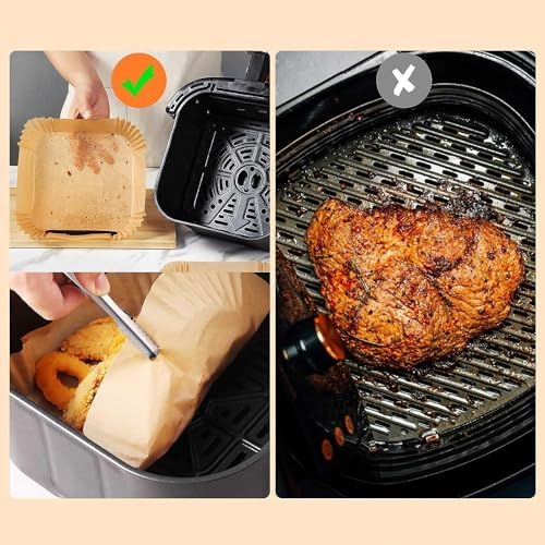 Airfryer Pişirme Kağıdı,Xl-Xxl Büyük Boy, Kare, 100 Adet Hava Fritöz Parşömen Fırın Kağıdı Tek Kullanımlık Kağıt Fırın Fritöz Pişirme Kızartma Tavası Için Uygun 20CM