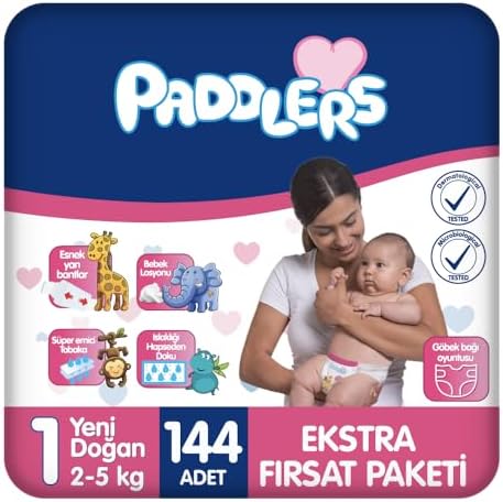 Paddlers Bebek Bezi 1 Numara Newborn 144 Adet (2-5 Kg) Ekstra Fırsat Paketi