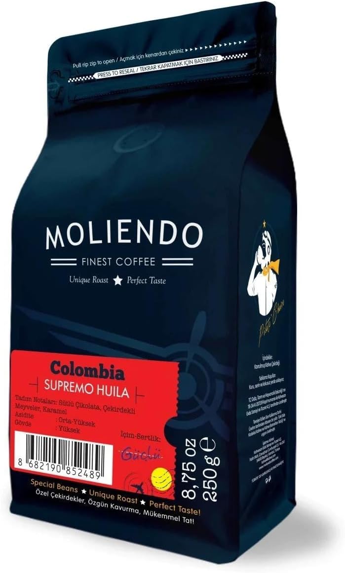 Moliendo Finest Coffe Colombia Supremo Huila Yöresel Kahve (Çekirdek) 250 g