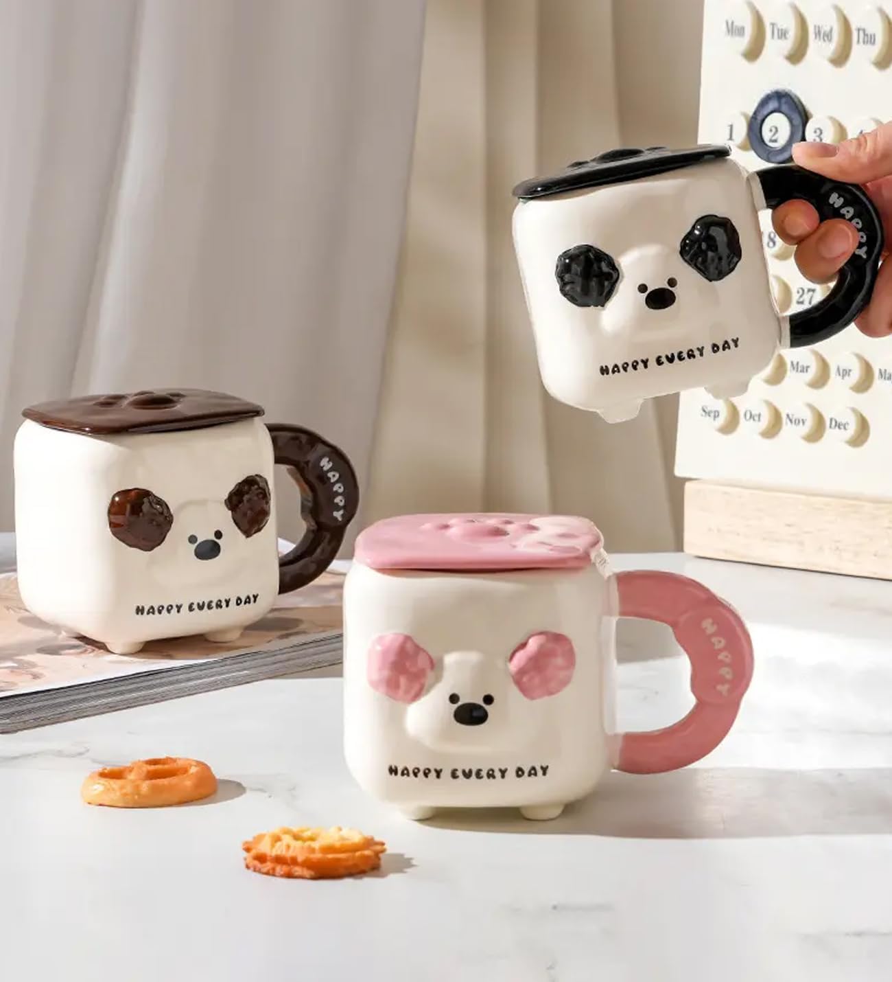 3D Kabartma Köpek Figürlü Seramik Kupa