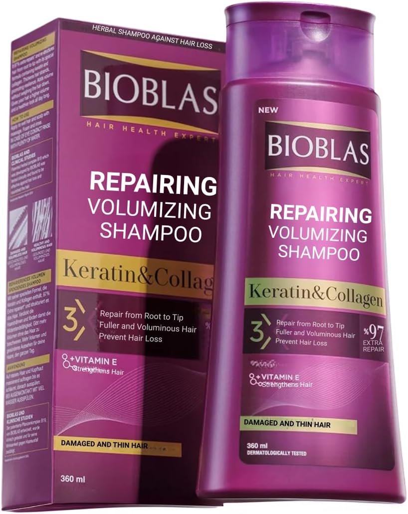 Bioblas Collagen ve Keratin İçeren Onarıcı Dolgunlaştırıcı Şampuan (360 ml)