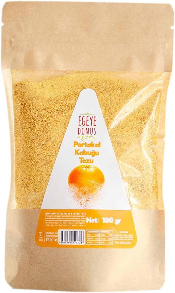 EGEYE DÖNÜŞ Portakal Kabuğu Tozu - 100 Gr. (Öğütülmüş Kuru Portakal Kabuğu - Doğal Aroma Verici - Glütensiz Sporcu Gıdası)