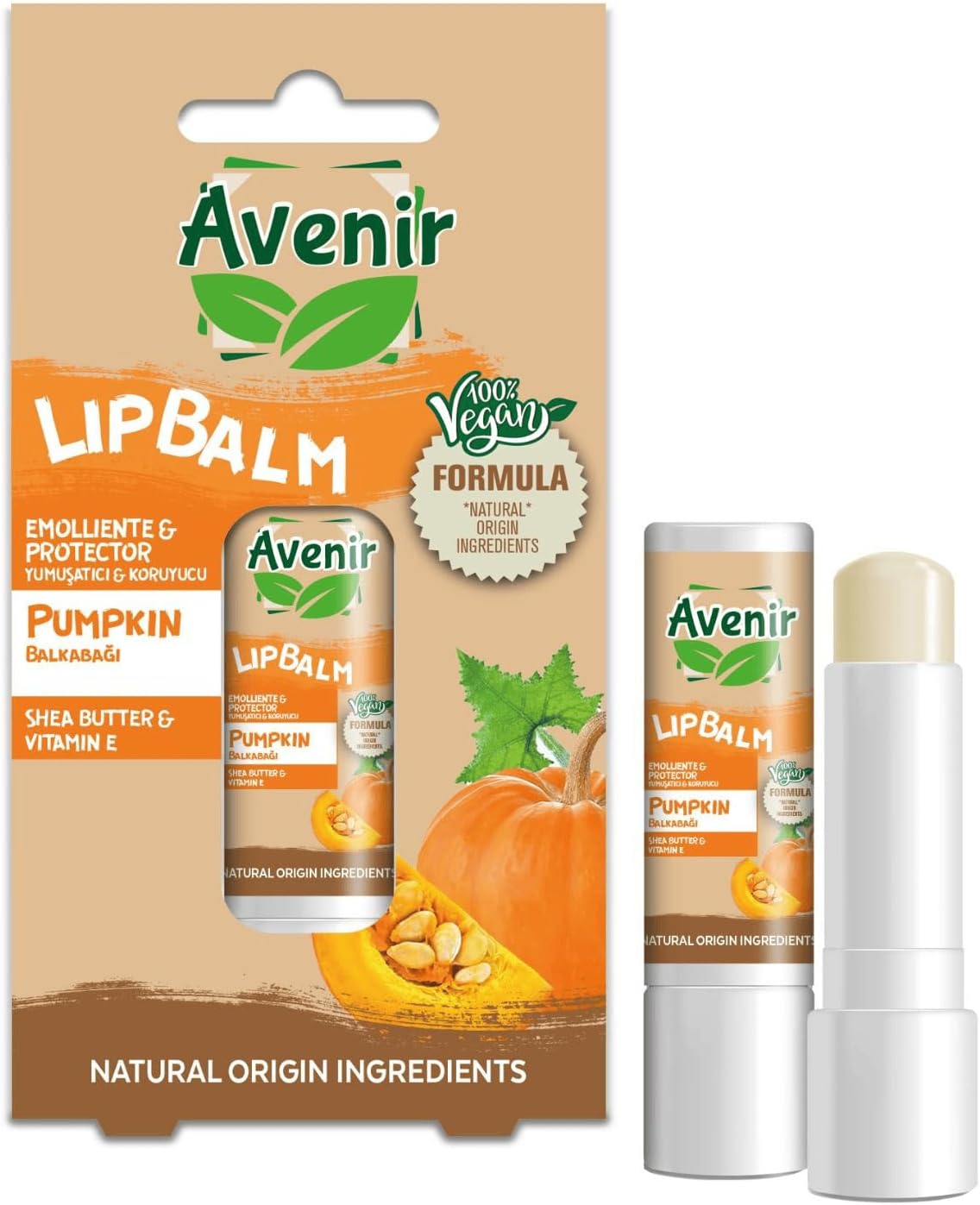 Avenir Balkabağı Vegan Dudak Bakım Kremi - Kuruyan ve Çatlayan Dudaklar Için Yumuşatıcı ve Koruyucu Etkili