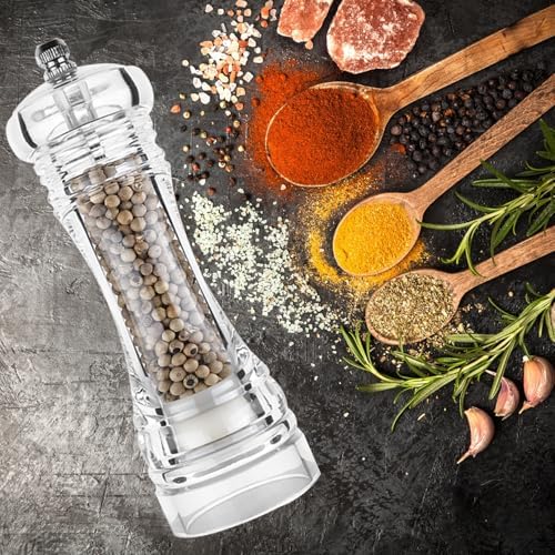 Kt HOME Değirmen Karabiber Tuz Değirmeni Lüx Akrilik Tuzluk Karabiberlik Değirmen Öğütücü Seramik 16 Cm