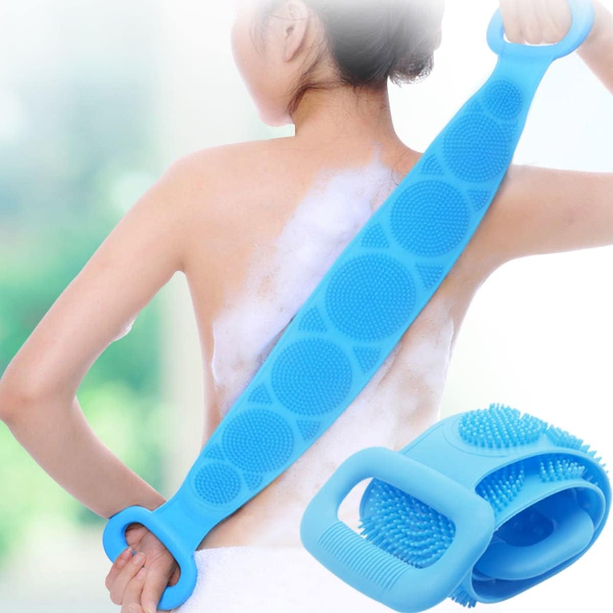 Ecoform Çift Taraflı Silikon Banyo Sırt Kesesi Duş Lifi Tükenmez Lif Mavi 60 cm