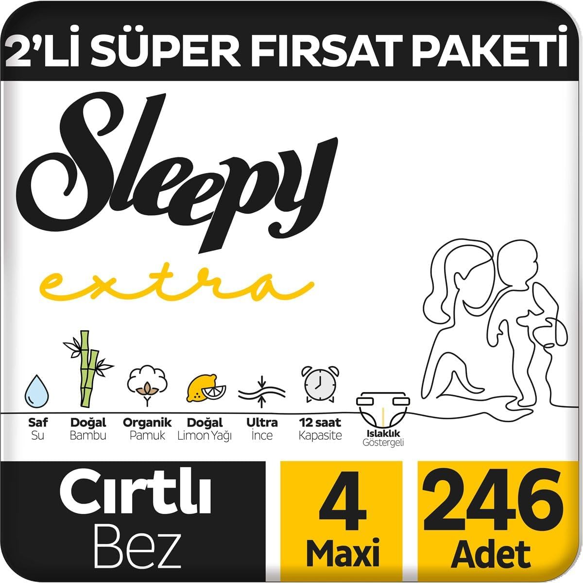 Sleepy Extra Günlük Aktivite 2'li Fırsat Paketi Bebek Bezi 4 Numara Maxi 246 Adet