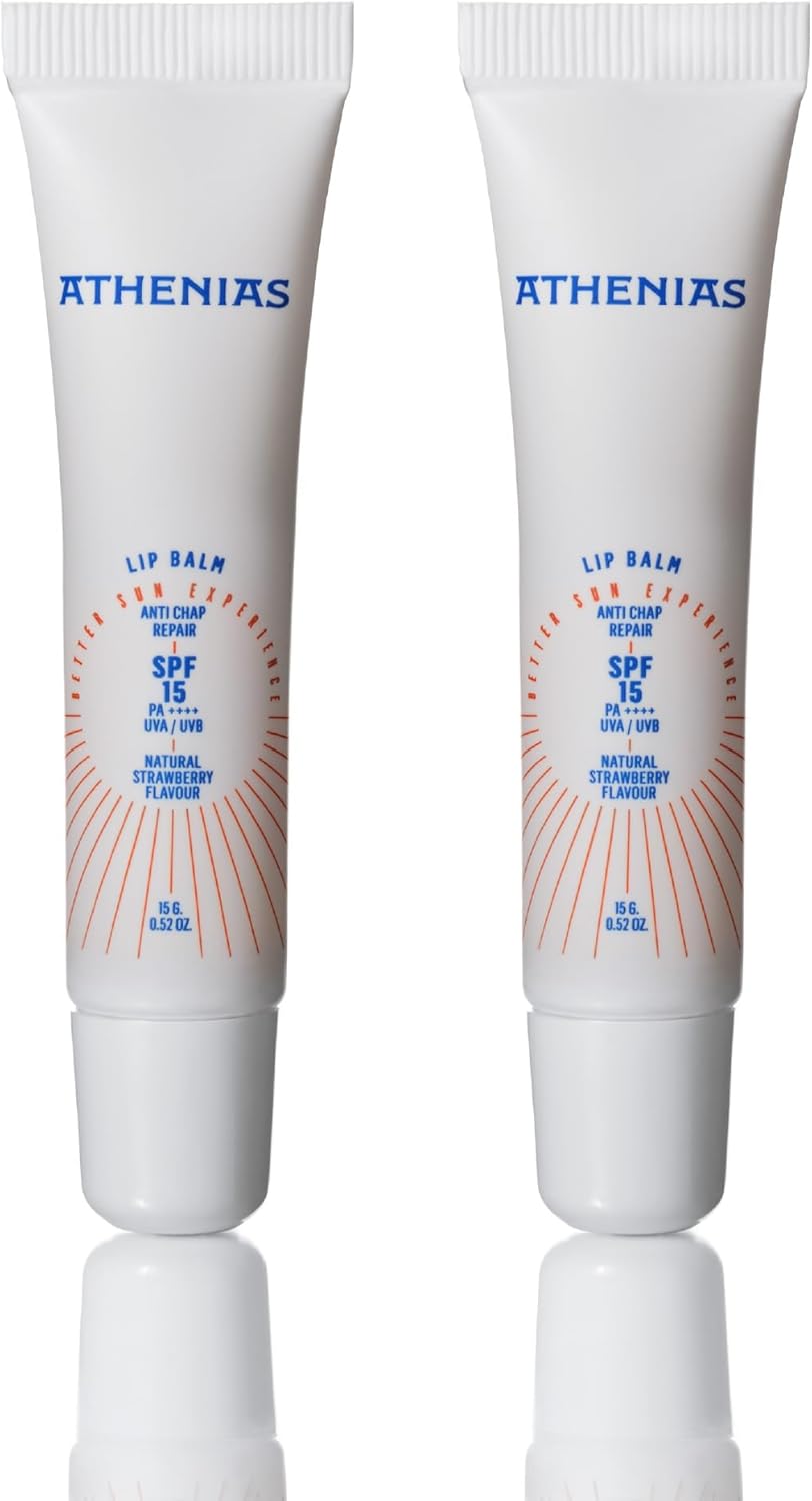 ATHENIAS Lip Balm Anti Chap SPF15 Organik Çilek Aromalı Dudak Bakımı Çatlak Karşıtı 15 gr x 2 Adet