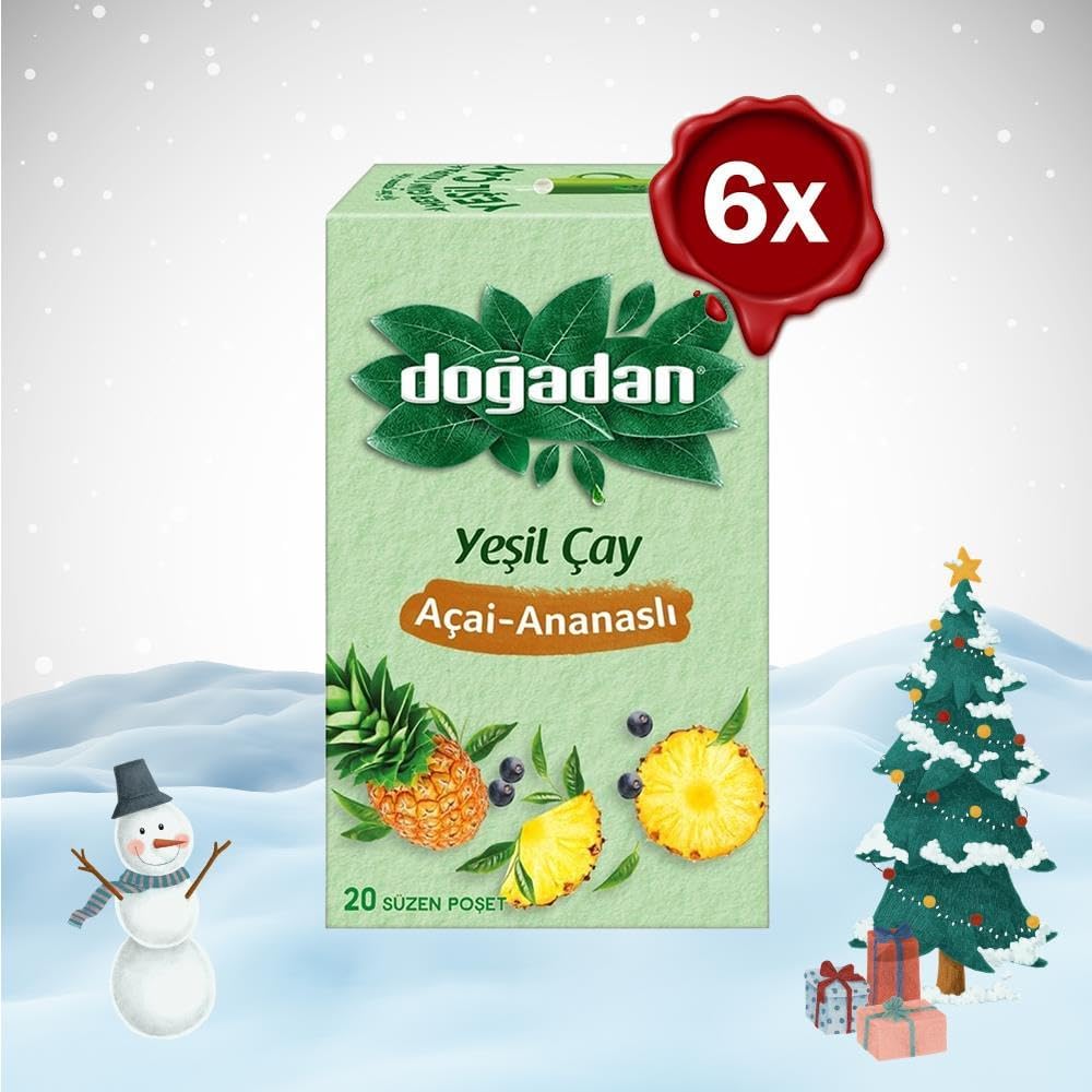 Yılbaşı Paketi Yeşil Çay Açai Ananaslı Bardak Poşet Çay x 6