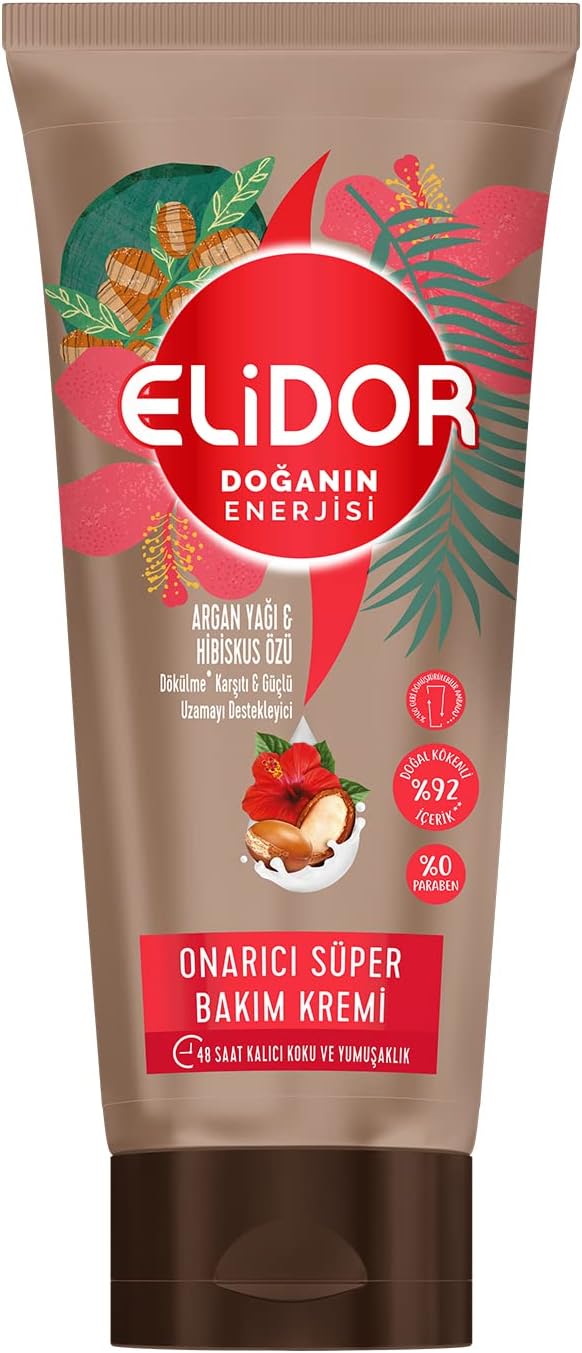 Elidor Doğanın Enerjisi Onarıcı Süper Saç Bakım Kremi Argan Yağı ve Hibiskus Özü Dökülme Karşıtı ve Güçlü Uzamayı Destekleyici (170 ml)