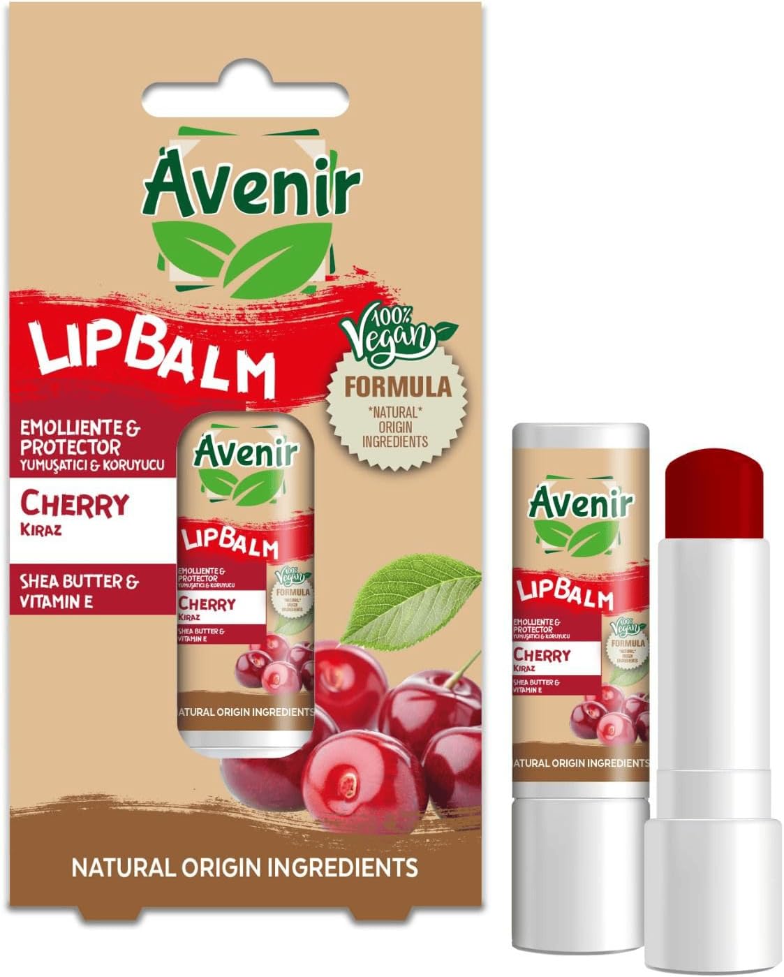 Avenir Kiraz Vegan Dudak Bakım Kremi - Kuruyan ve Çatlayan Dudaklar Için Yumuşatıcı ve Koruyucu Etkili