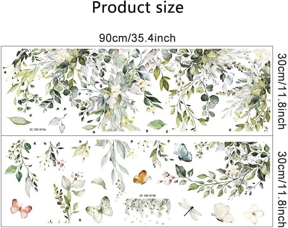 Duvar Çıkartması, 2 Adet Yeşil Bitki Duvar Çıkartması, 30 x 90 cm Kelebek Duvar Kağıdı, Çocuk Odası Bebek Odası Oturma Odası Ofis ve Sınıflar İçin Yapıştır Çıkar Duvar Dekoru