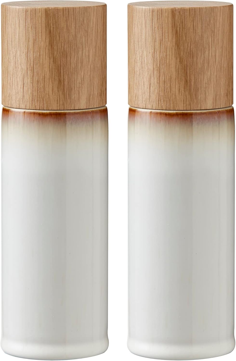 Tuz ve karabiber değirmeni, 2 baharat değirmeni seramik (tuz değirmeni + karabiber değirmeni), 2'li set, 16,7 cm yüksekliğinde, krem rengi