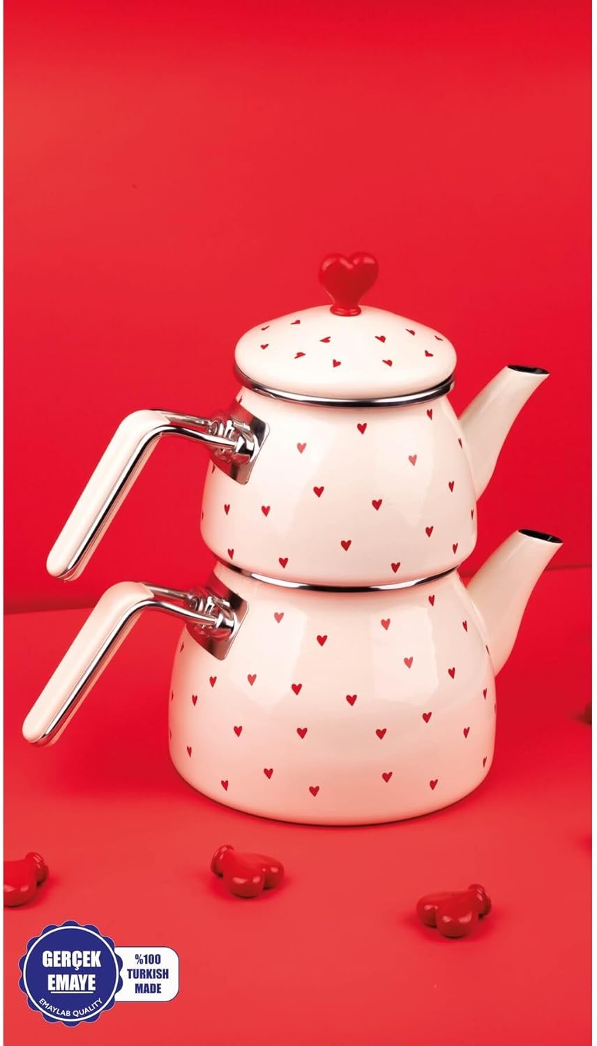 Cupid Kalp Desenli Çaydanlık Takımı (Özel Tepeli)