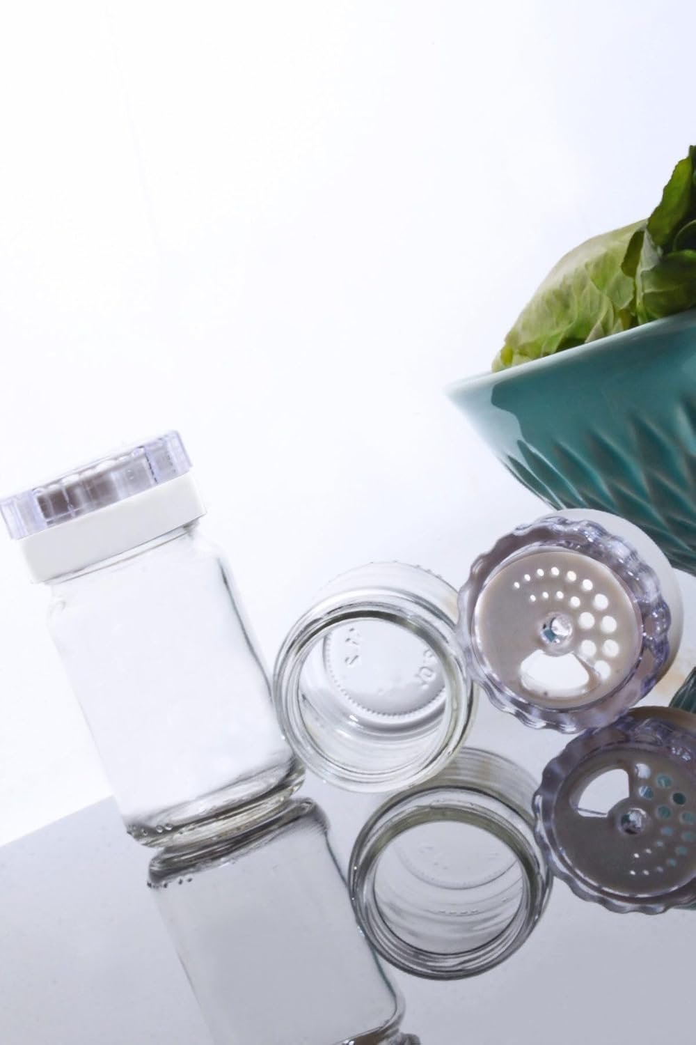 3'lü Beyaz Akrilik Kapaklı Cam Tuzluk Biberlik Baharatlık Silindir BEYAZ