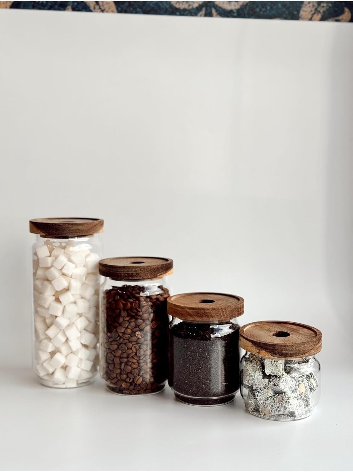 Ahşap Kapaklı 4 Lü Cam Saklama Kabı -Kavanoz 1000-700-500-300 Ml