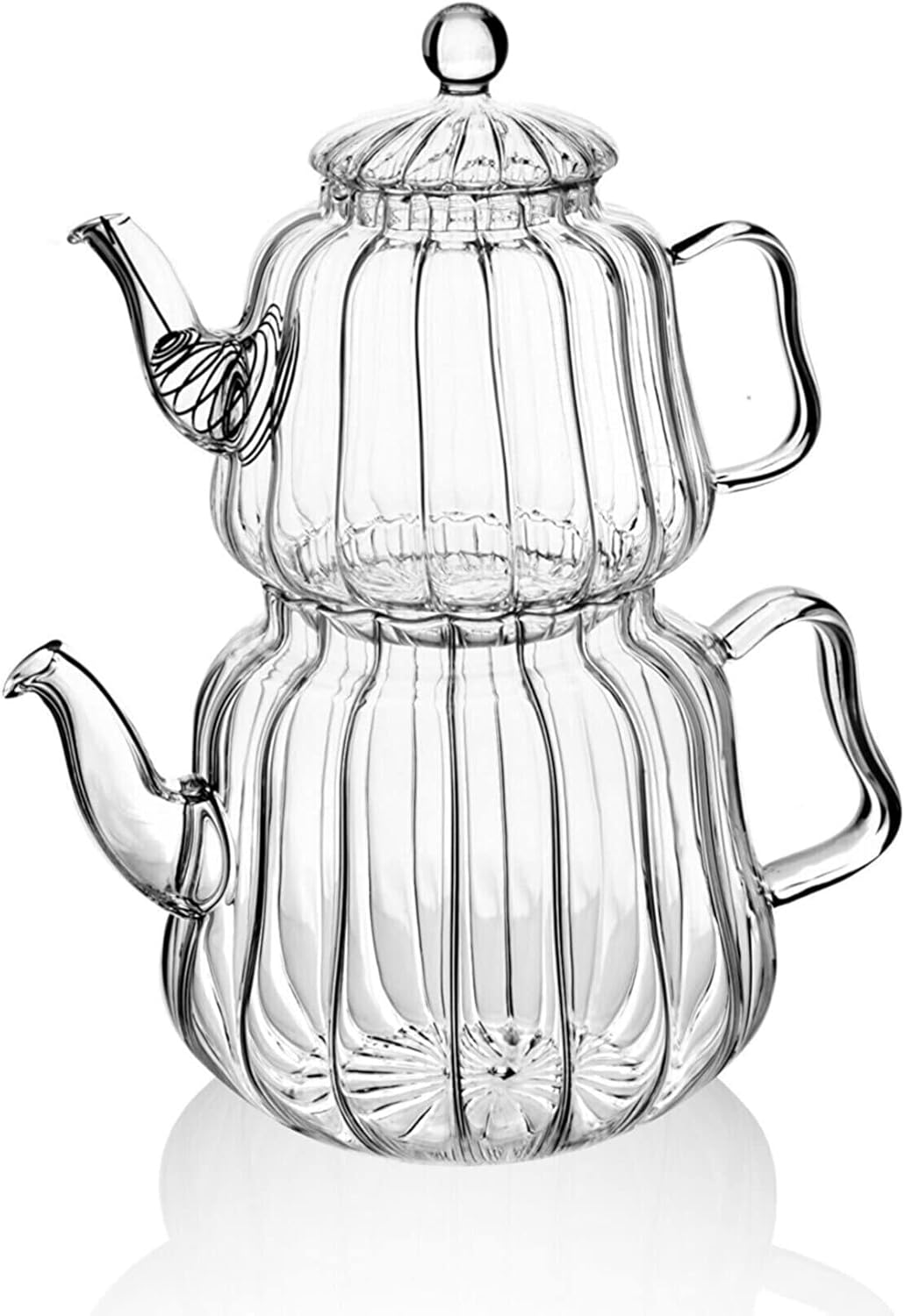 2300 ml Büyük Boy Ateşe Dayanıklı Çizgili Süzgeçli Demlik Borosilikat Cam Çaydanlık Takımı