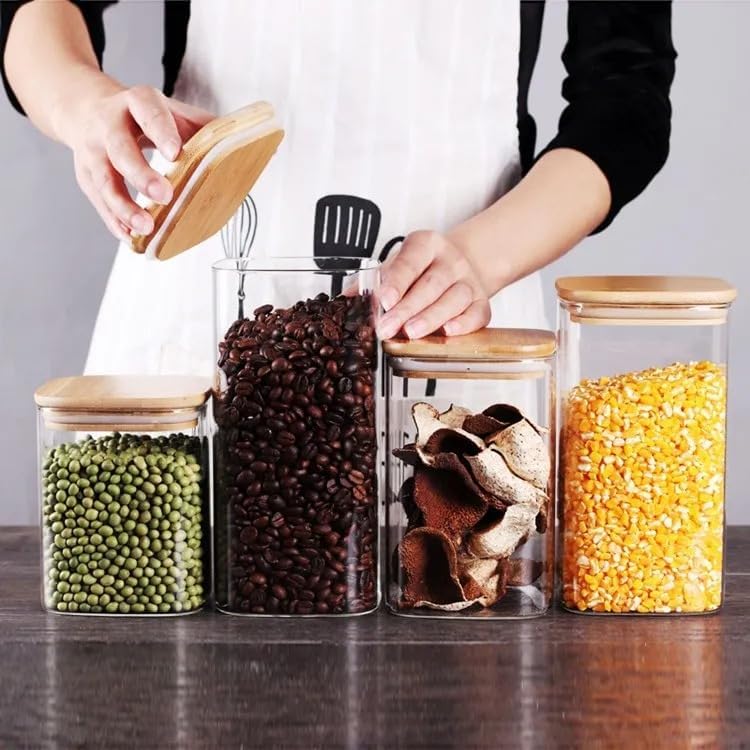 1400ml Sızdırmaz Vakumlu Bambu Kapaklı Borosilikat Cam Kavanoz – Hava Geçirmez & Dayanıklı Gıda Saklama Kabı (10cm x 21cm)