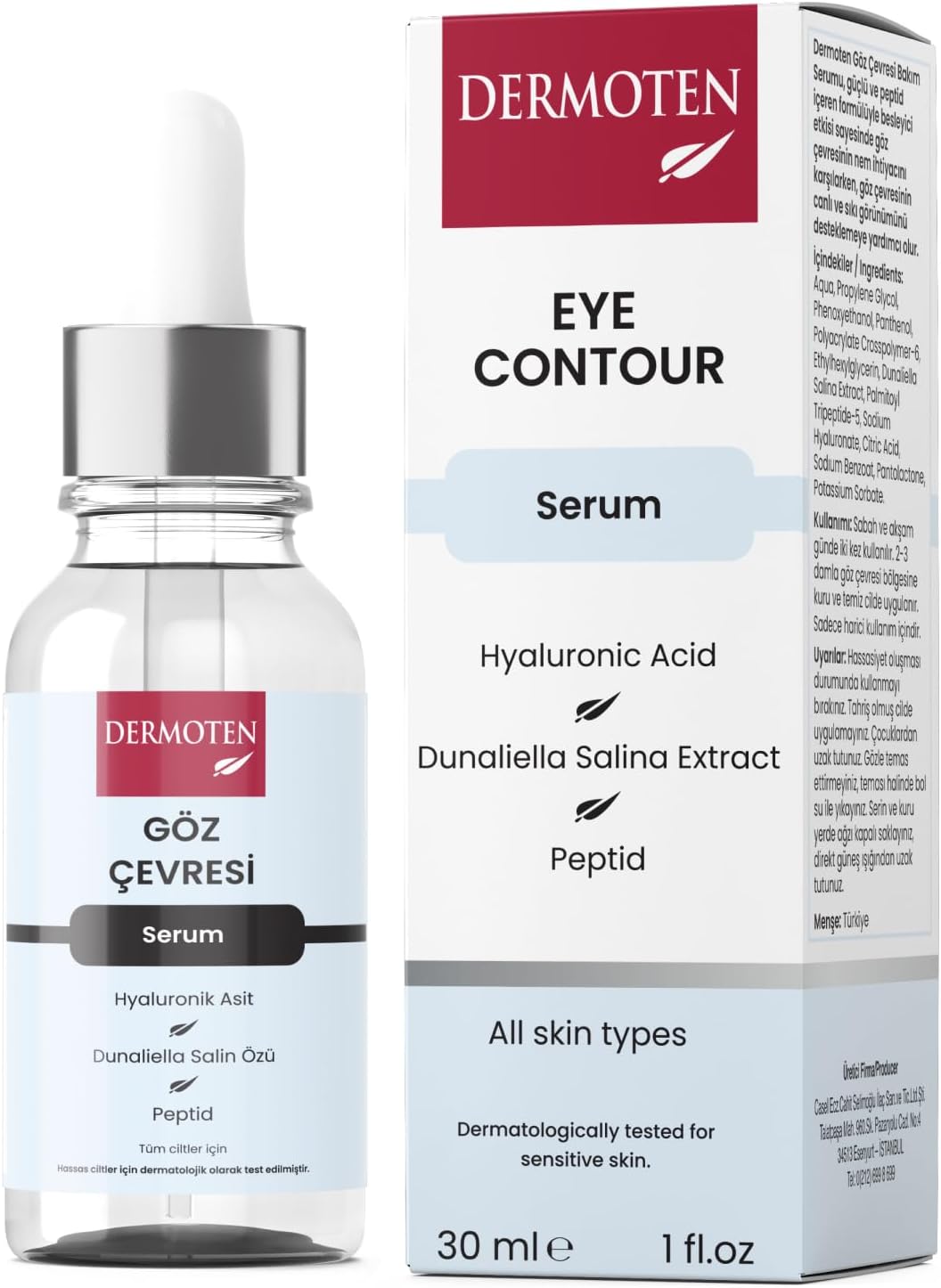 Dermoten Göz Çevresi Bakım Serumu Hyaluronik Asit ve Dunaliella Salina Özlü 30 ml