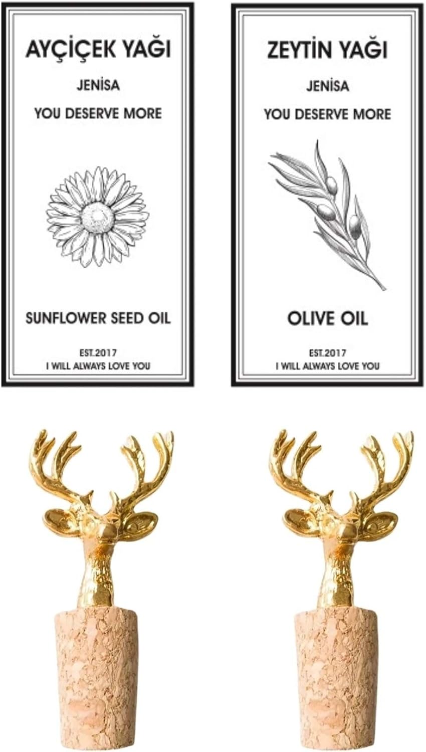 2 Adet Geyik Figür Mantarlı Tıpa Ve 2 Adet Yağdanlık