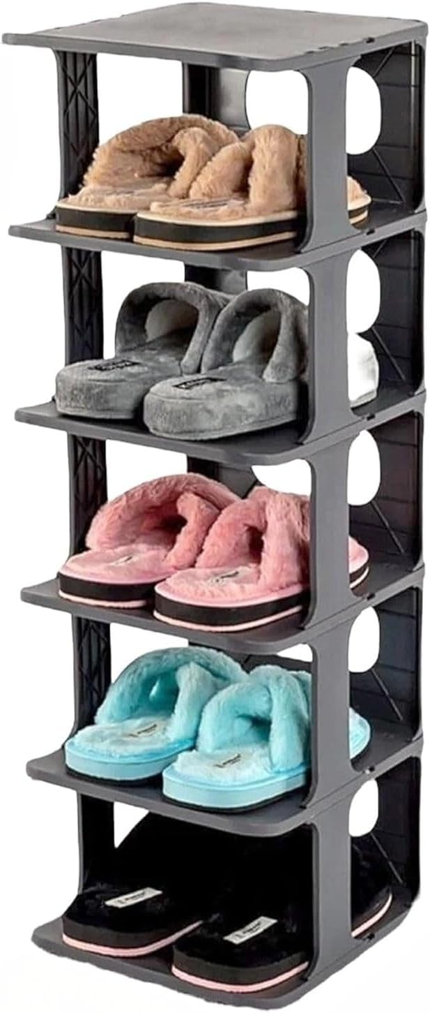 5 Katlı Plastik Raf, Eklenebilir ve Büyütülebilir Düzenleyici Organizer, Kapı Önü ve Ev İçi Kullanım İçin İdeal, Uzun Ömürlü ve Dayanıklı (Gri)