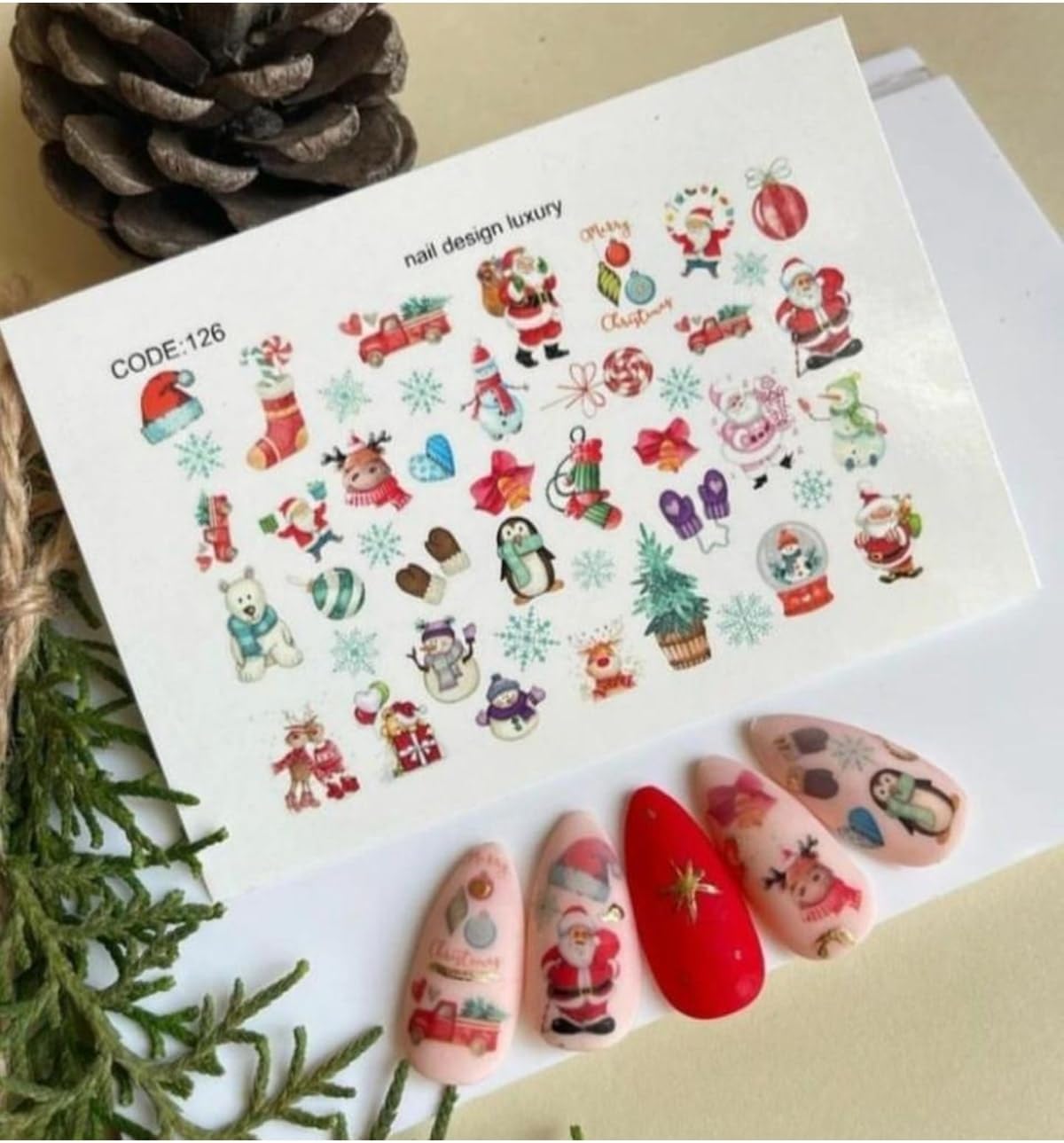 Yeni Yıl Desenli Tırnak Dövmesi Tattoo Nail Art Sticker ScaNM30